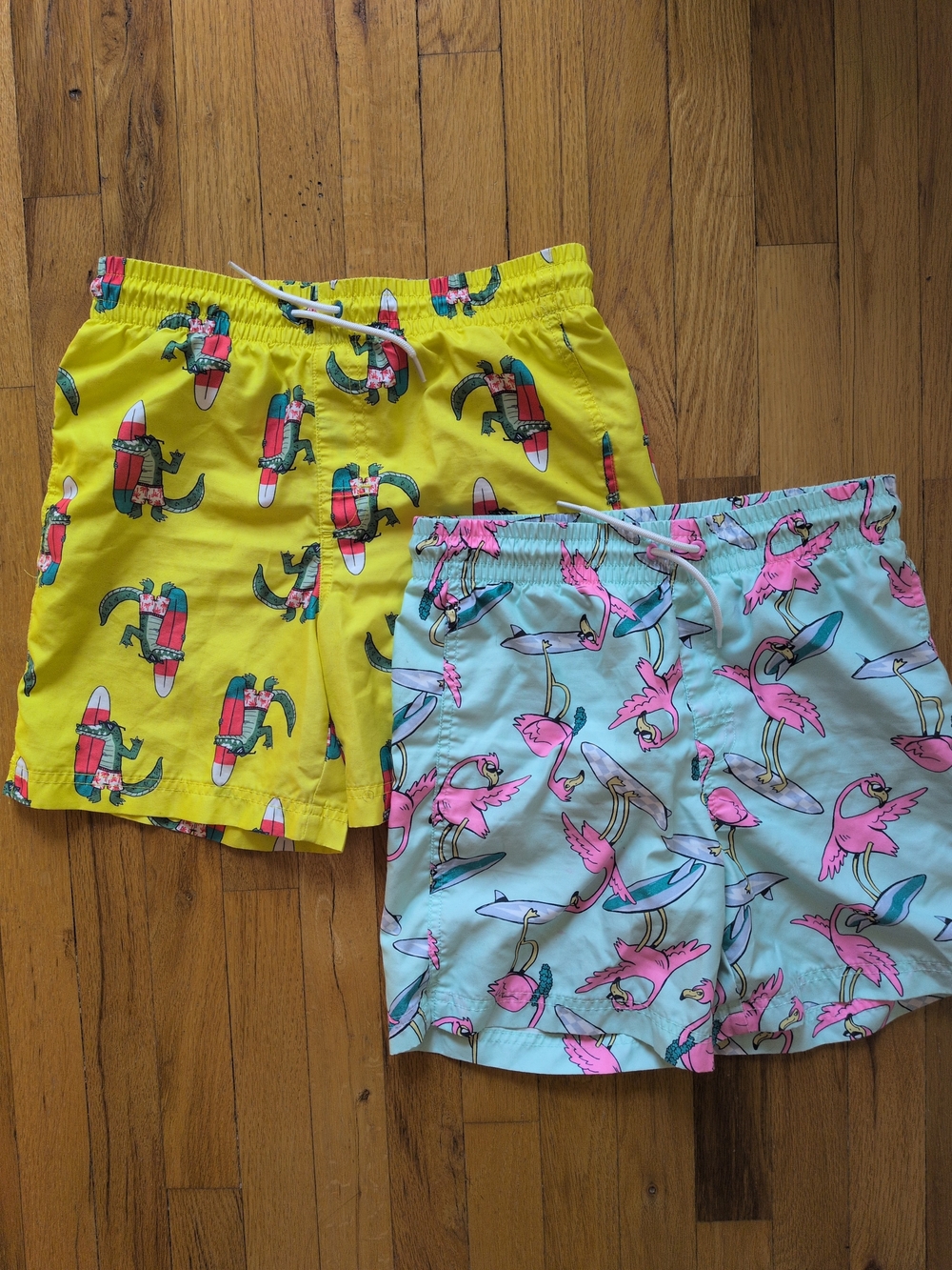 2 Pair Old Navy Kids Swim Shorts with Pink Flamingo & Surf Prints XL 14-16